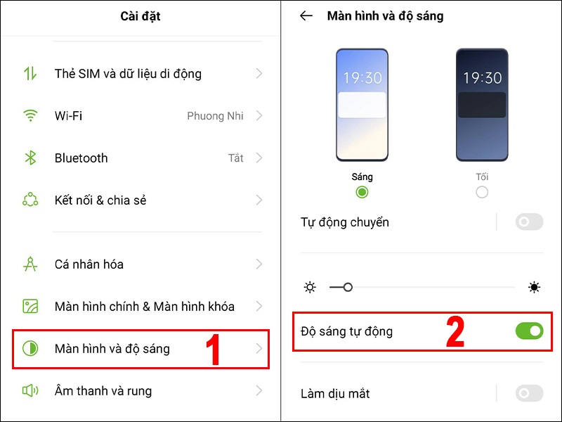 Bạn có thể bật tính năng Độ sáng tự động thông qua phần Cài đặt của điện thoại